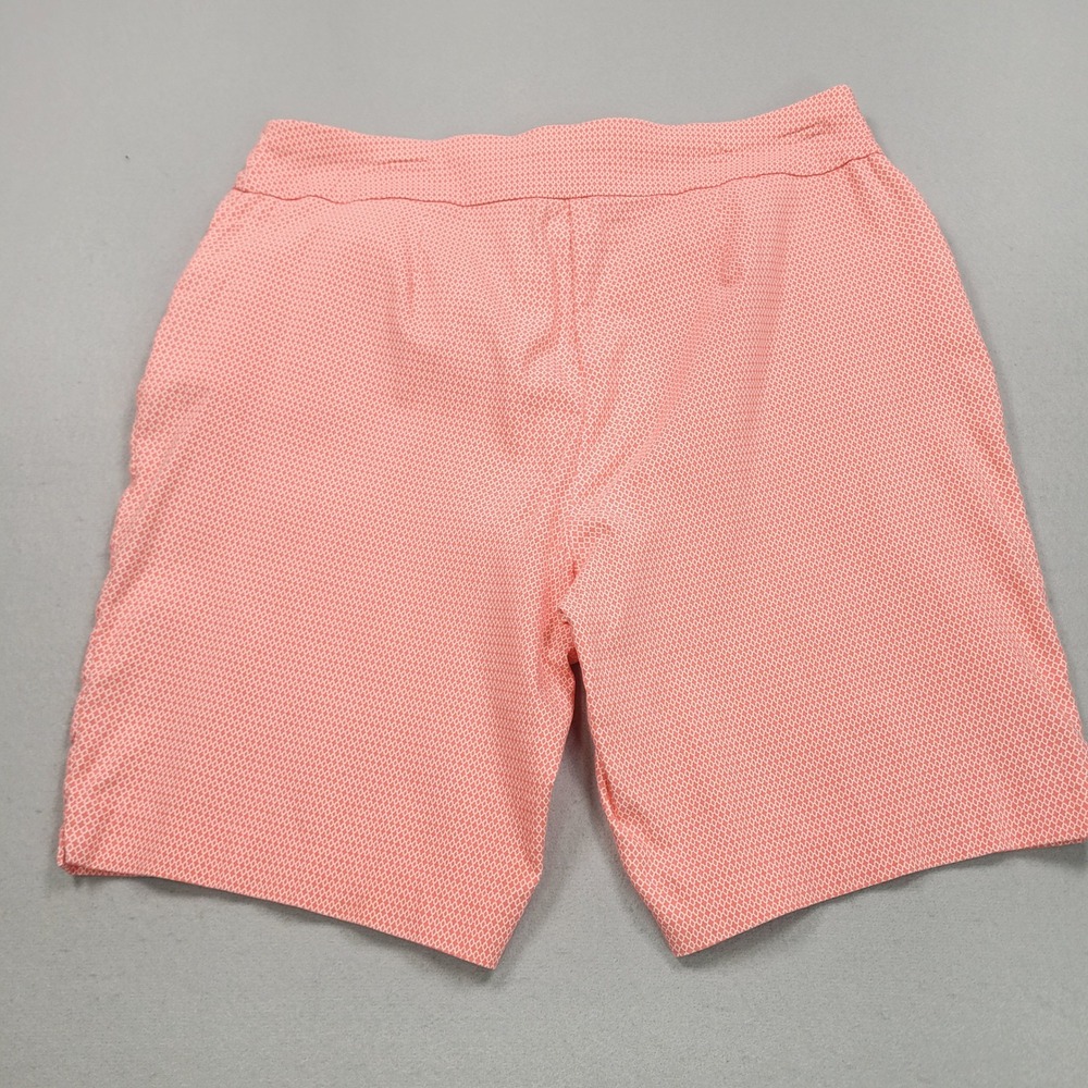 Chicos Perfect Stretch Shorts Womens 2.5 Pink White Geometric Pull On Bermuda